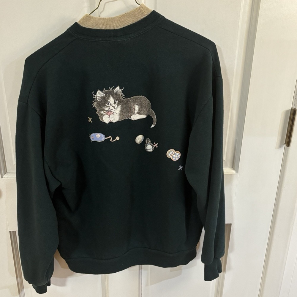 Vintage 90s Morning Sun Kitten Sweatshirt Gandmacore Double Side Print Large - Picture 2 of 10